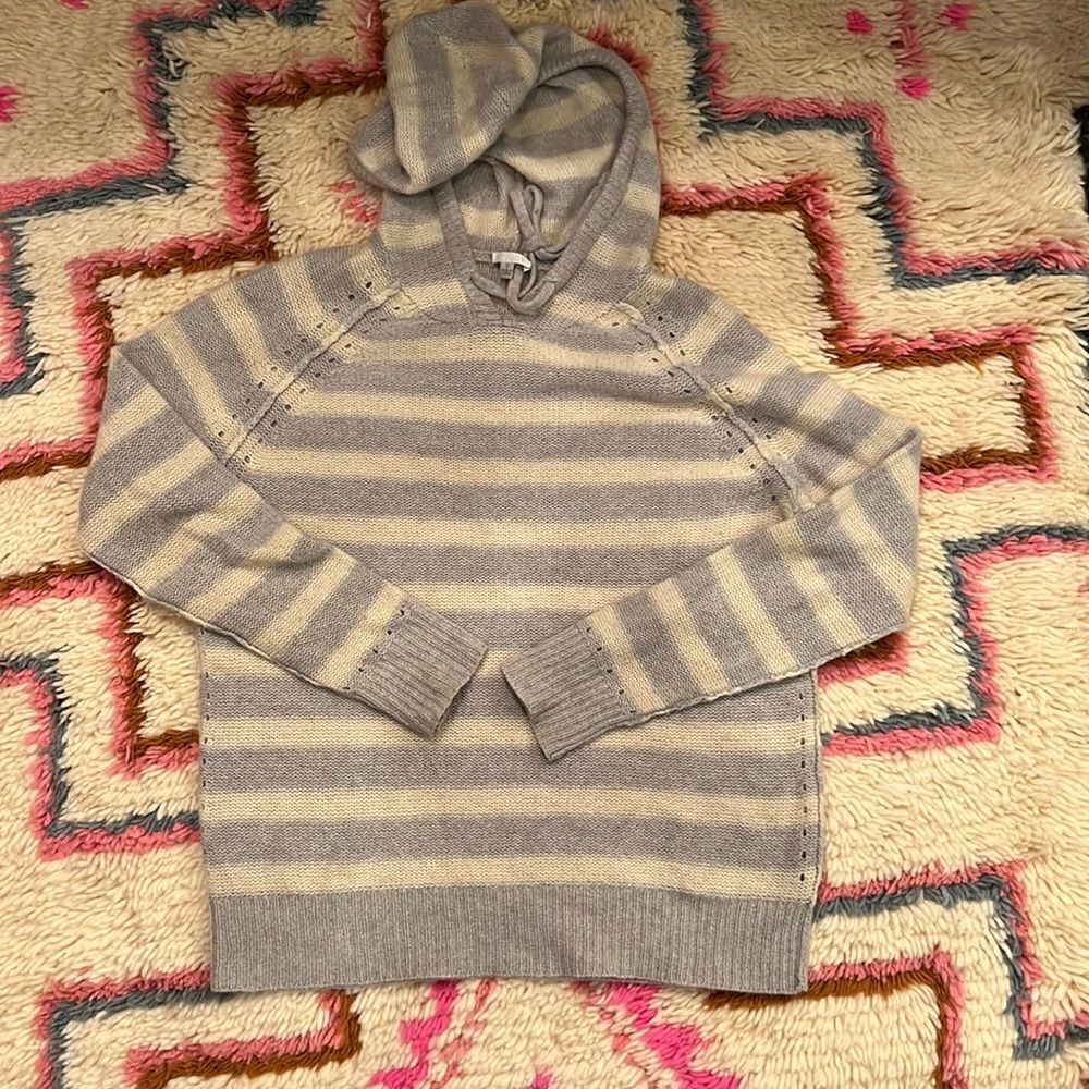 Intermix Cashmere Hoodie Pullover Sweater Stripe - Grey Ivory